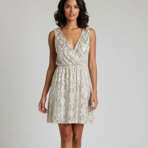 Express Sequin Wrap Front Dress Women's Small Silver Cream Sparkle Mini Cocktail